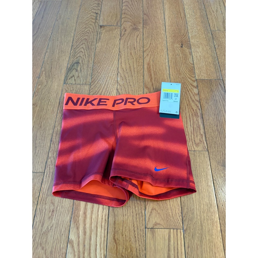 New Nike Pro Womens Training Shorts Red Orange Dri Fit Size Small IH7636633